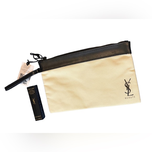 YSL Yves Saint Laurent Black Vegan Leather & Cream Canvas Bag w Blk Mascara 2 ml - Picture 4 of 16